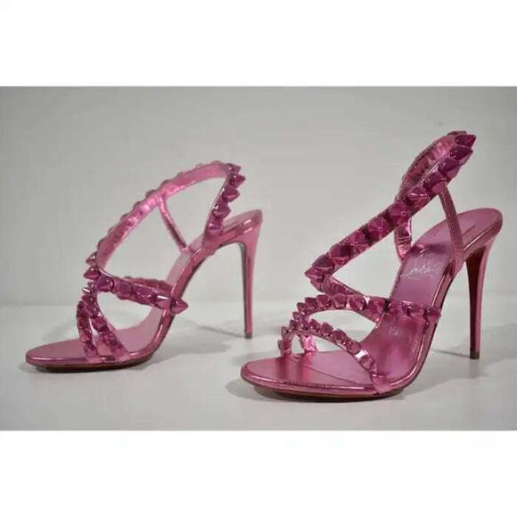 Christian Louboutin Spikita Strap 100 Confettis Pink Strappy Sandal Heel Pump 36 - Picture 9 of 13